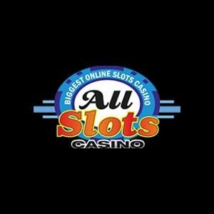 Logo of All Slots Casino with colorful text on a black background.