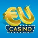 EU Casino logo with golden letters on a blue background.