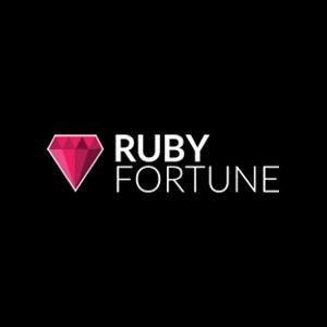 Logo featuring a pink ruby icon next to the words 'Ruby Fortune' on a black background.