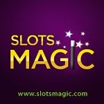 Slots Magic logo with stars and a magic wand above the text on a purple background.