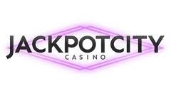 JackpotCity Casino logo with bold black letters and a purple geometric design in the background.